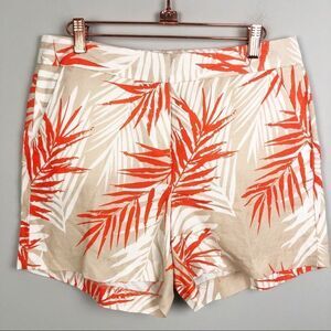 SANDRO | Linen Blend Palm Leaf Print Shorts Tan White Orange Women’s Size 8